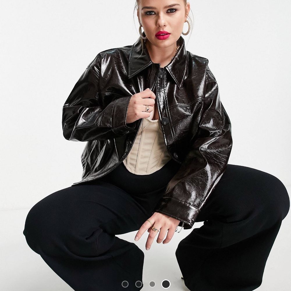 ASOS Curve Brown Leather Trucker Jacket